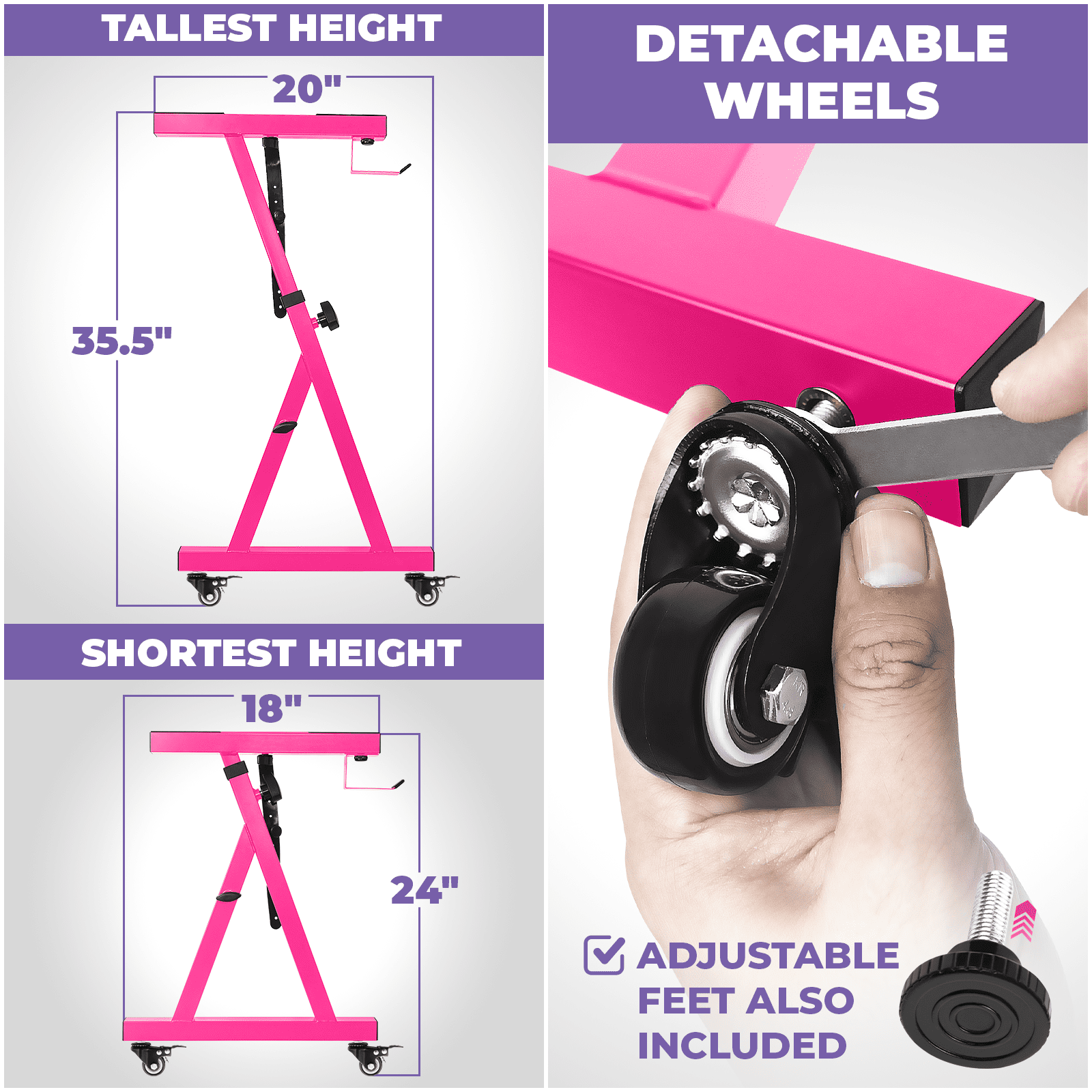 Liquid Stands Piano Keyboard Stand w/ Wheels - Z Style Adjustable and Portable Heavy Duty Music Stand for Kids and Adults - Fits 54-88 Key Electric Pianos - Sturdy Rolling Musical Keyboard Stand Pink