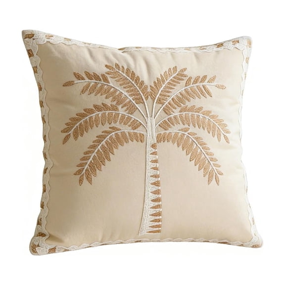 Cinvoph Coconut Palm Embroidered Throw Pillow Covers Cotton Linen Outdoor Decorative Cushion Cases for Patio Sofa Couch Backrest Home Decor 18"x18" Beige
