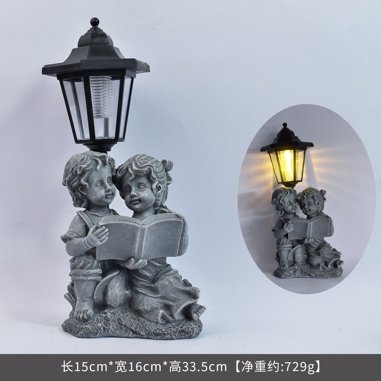 Garden Boy&Girl Statue Decoration,Outdoor Statues with Solar Powered Lantern for Patio Yard Backyard Gifts for Mother's Day Birthday Housewarming,Solar Garden Boy and Girl Reading Sculptures