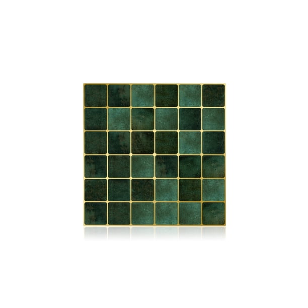 Adhesivo de mosaico artesanal Yuarrent calcomanías impermeables gruesas papel tapiz de cocina a prueba de aceite cuadrados verde oscuro 20