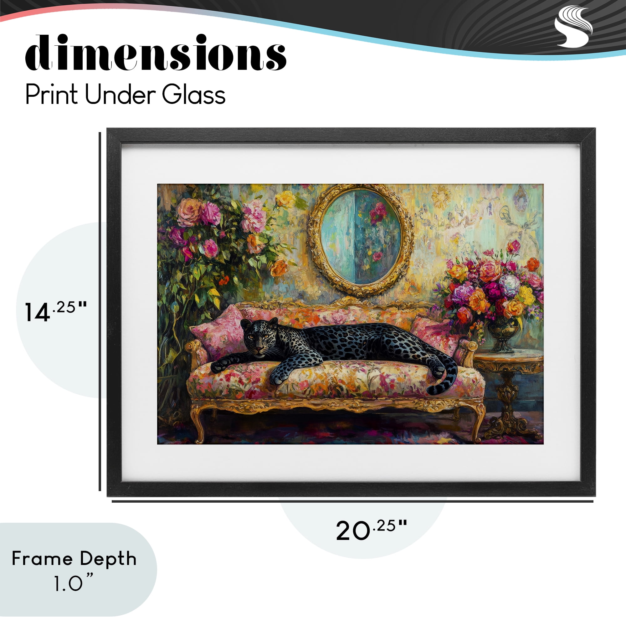 Stupell Industries Lounging Leopard on Floral Sofa Black Framed Print Under Glass, design by Petal Prints Design