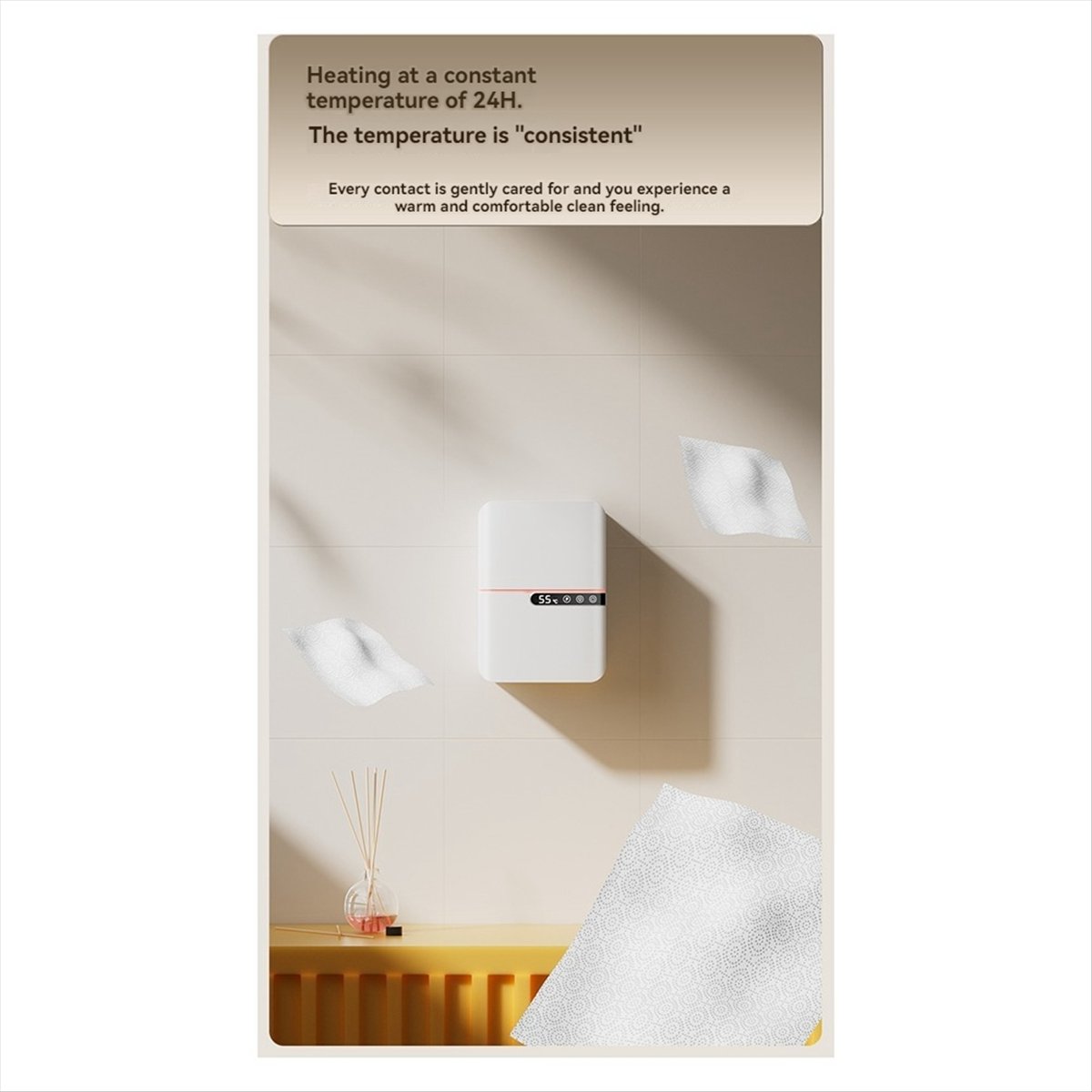 Wall Mounted Wet Wipe Heater Warmer with LED Display Wet Towel Dispenser USB Wipe Warmer Napkin Heating Box