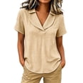 thumbnail image 3 of VBVC Women's Gingham V Neck Short Sleeve Top , Ladies' Relaxed Fit Collared Blouse , Casual Summer Loose Tunic Shirt For Women, Khaki , XS-4XL, 3 of 6