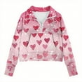 thumbnail image 3 of FAWUUDO Valentines Gift for Girls Big Youth Size Pullover Half Zip Stand Collar Thumb Hole Long Sleeve Casual Printed Sweatshirt Pink 7-8 Years, 3 of 5