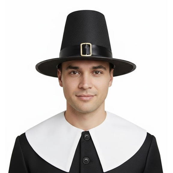 PMU Thanksgiving Pilgrim Hat, Black with Silver Buckle, Pack of 1