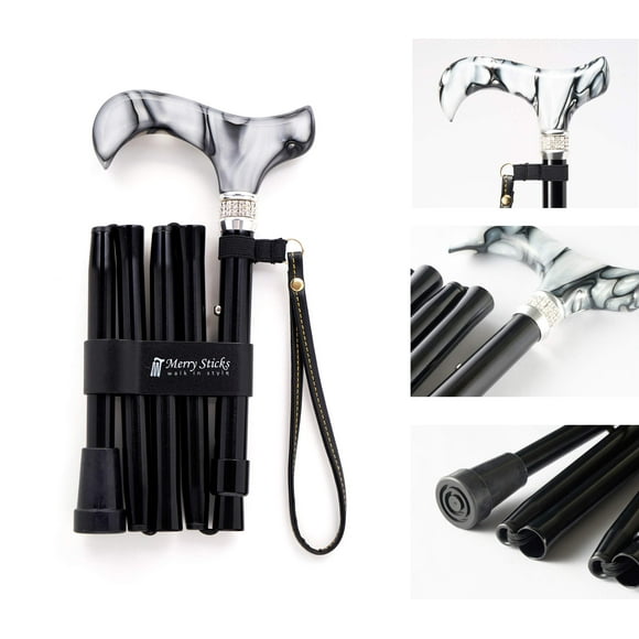 Merry Sticks Designer Folding Adjustable Walking Cane Royal Black with The Finest European Crystals