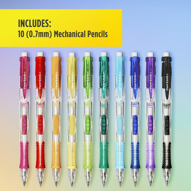 Paper Mate Clear Point Mechanical Pencil, 0.7 mm, HB (#2), Black Lead, Assorted Barrel Colors, 10/Pack