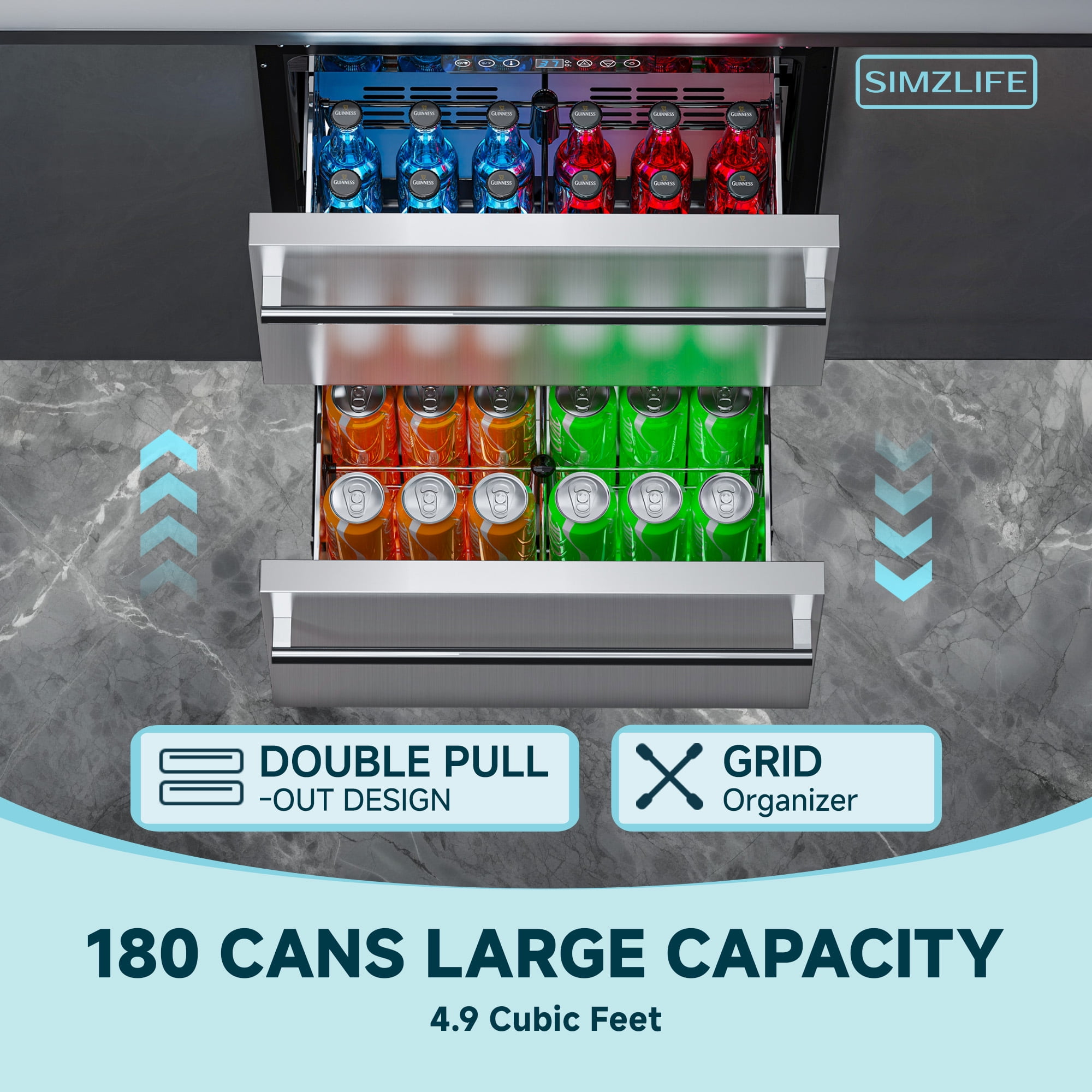Simzlife 23.5 in. 5 cu. ft. 160 Can Built-In and Standard Beverage Refrigerator in Stainless Steel with UV-Blocking