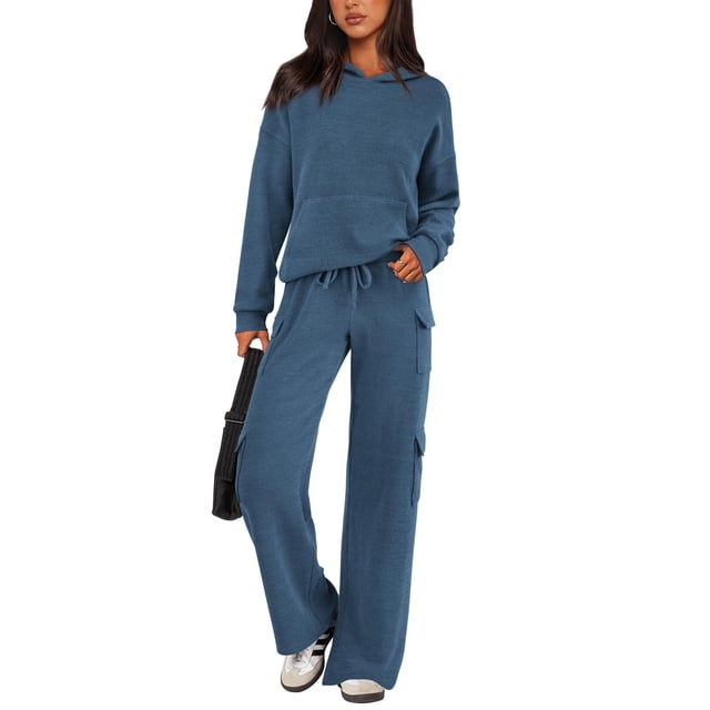 Conjunto Deportivo para Mujer PRETTYGARDEN Sudadera con Capucha y Pantalones Cargo XL Azul