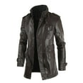 thumbnail image 1 of EGNMCR Jackets for Men Men Mid-length Solid Artificial Leather Stand Collar Slim Jacket, 1 of 2