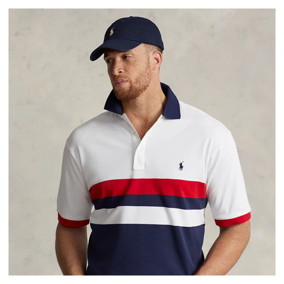 POLO RALPH LAUREN Striped Soft Cotton Polo Shirt, Navy Multi,2XB