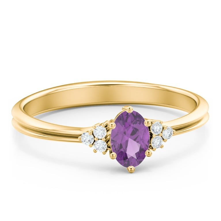 Bague Ovale avec Accents d'Épaule - Améthyste (Février)