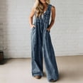 thumbnail image 2 of Umfun Women's Vintage Wash Sleeveless Denim Jumpsuit with Drawstring Waist - Loose Fit Wide Leg Overalls for Beach Holiday & Daily Outings, 2 of 9