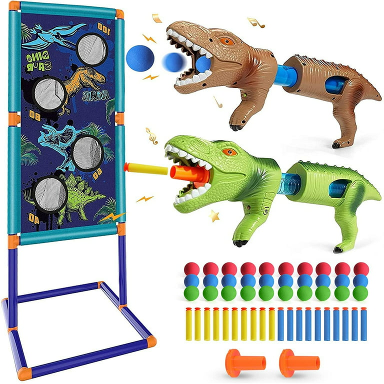 Dinosaur Shooting Games, Dinosaur Party Games, Shooting Toy Guns Dinosaur  Toys for Kids 3 4 5 6 7 8 12+ Boy Gifts Birthday with 2 Dinosaur Pop Guns,  30 Foam Balls, Indoor Outdoor Toy 