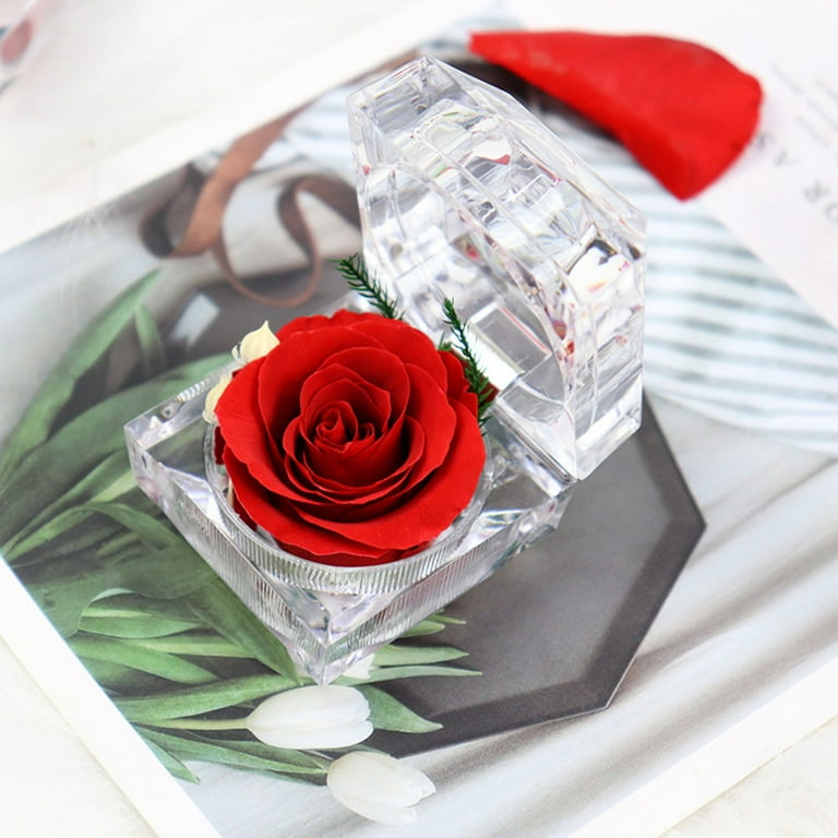 Enchanted Rose in Acrylic Crystal Ring Box, Handmade Real