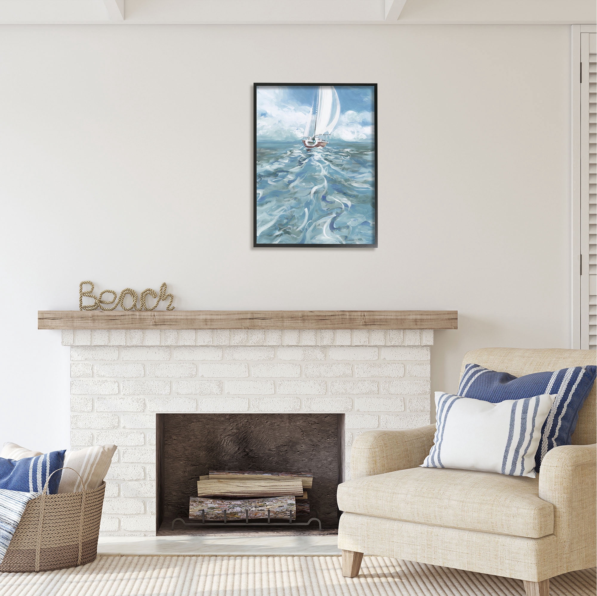 Stupell Industries Boat Waves Wake Painting Transportation Painting Black Framed Art Print Wall Art, 24 x 30