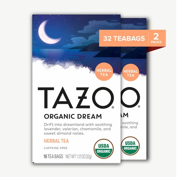 TAZO Organic DREAM Herbal Tea Bags, Caffeine-Free Bedtime Tea with Chamomile & Lavender, 16ct – Pack of 2 (Total 32 Tea Bags), USDA Organic