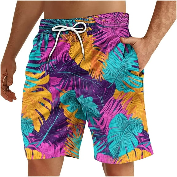 LIBRCLO Mens Summer Beach Shorts Thin Quick Dry Swim Trunks Bathing Suits Elastic Waist Swimsuits Colorful Hawaiian Board Shorts Swimwear Yellow 5XL