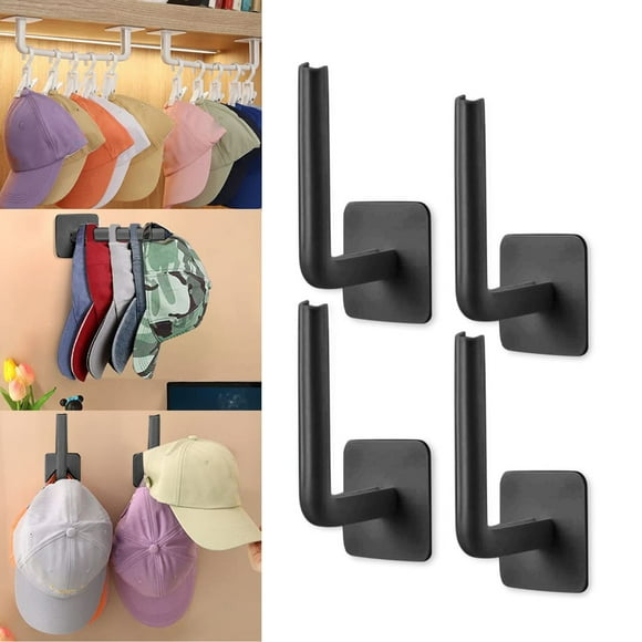 4pc Hat Rack for Wall - Organizer for Baseball Caps Hat Hooks - No Drilling Hangers for Closet Cowboy Hat Holder Display