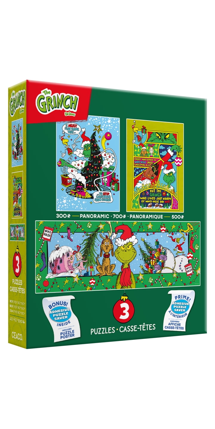 Ceaco Dr. Seuss Grinch 3 In 1 Multipack Interlocking Jigsaw Puzzle for Adults Ages 14-99 Years