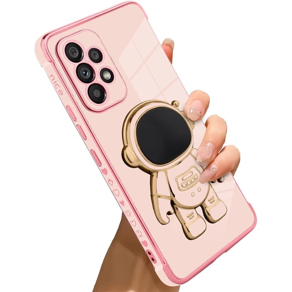 for Samsung Galaxy A53 5G Case Astronaut Plating Electroplate Luxury Elegant Case Camera Protector Kickstand Shockproof Protective Corner Back Cover Galaxy A53 5G Case -Pink