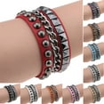 thumbnail image 2 of Grandest Birch Women's Layered Punk Rock Rivet Bracelet Studded Faux Leather Metal Chain Bangle Faux Leather + Metal Red, 2 of 8