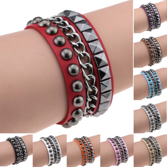 Ayyufe Women's Layered Punk Rock Rivet Bracelet Studded Leather Metal Chain Bangle