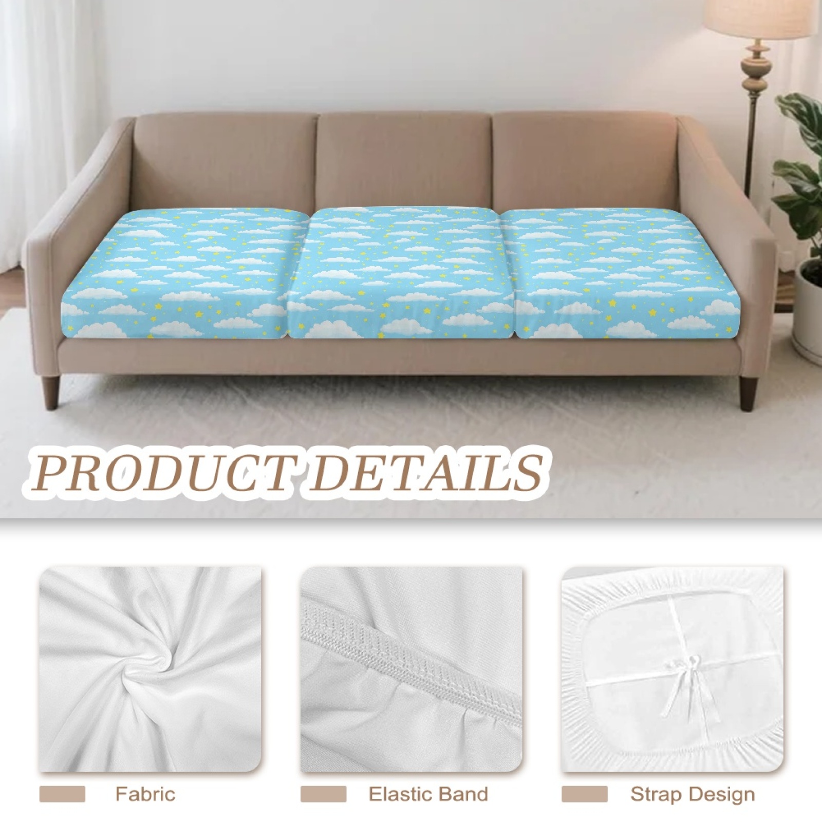Xoenoiee Blue Cloud Star Print Stretch Couch Cushion Cover Plush Cushion Slipcover for Chair Loveseat Sofa Cushion Furniture Protector Seat Cushion Sofa Cover