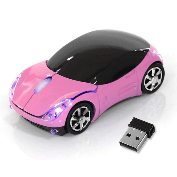 Pink Wireless Car Mouse - 2.4G Wireless with USB Receiver, Optical Mouse for PC, Laptop, Tablet - Win XP/Vista/7/ME/2000/Mac OS