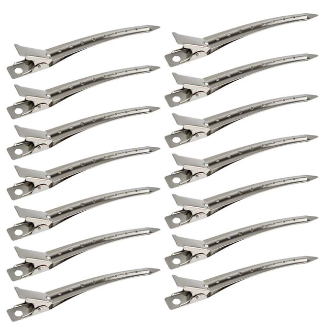 Paquete de 12 pinzas para el cabello con forma de pico de pato, 8,9 cm (3,5 pulgadas), pinzas de metal inoxidable tipo cocodrilo con orificios para peinar y teñir el cabello, color plata.