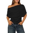 thumbnail image 2 of Glisme Shirts for Women Solid Color Short Sleeve Asymmetrical One Shoulder Shirt Summer Casual Women Tees Size L Black, 2 of 5