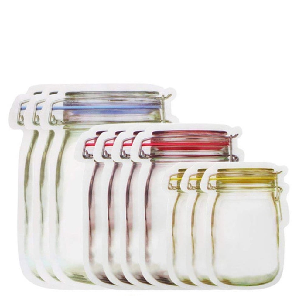 Details about   12Pcs Clear Airtight Mason Jar Bottle Shape Storage Bags Stand-Up Bags for Candy