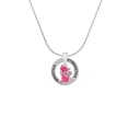 thumbnail image 2 of Delight Jewelry Silvertone Hot Pink Glitter Cat Gymnastics Ring Charm Necklace, 18", 2 of 4