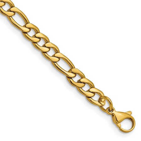 Auriga Fine Jewelry Stainless Steel Polished Yellow IP-plated 6.3mm 8 inch Figaro Chain Men s Bracelet