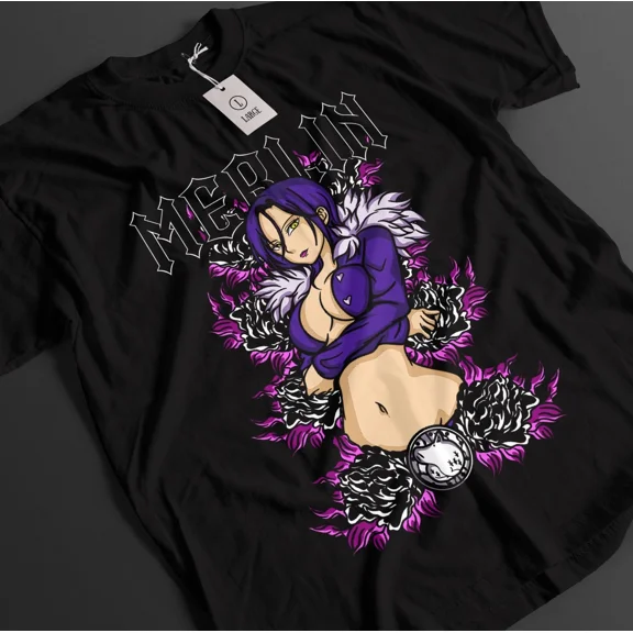RARE Seven Deadly Sins Shirt Merlin Tshirt Meliodas T-Shirt Ban Top Anime Unisex Tee