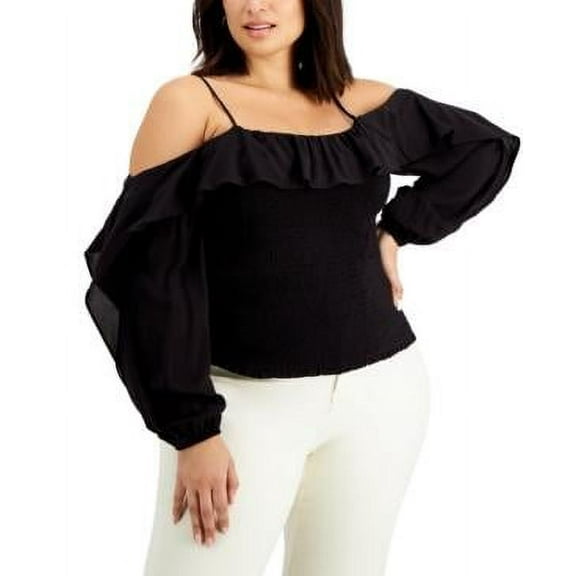 MSRP $80 Inc International Concepts Solid Cold-Shoulder Top Black Size 0X