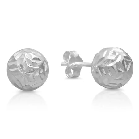 A&M 925 Sterling Silver 6mm Faceted Ball Stud Earrings, Unisex Jewelry