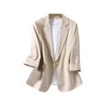 thumbnail image 2 of Gyexs Casual Blazers for Women Lightweight 3/4 Sleeve Slim Fit Jackets Solid Color Linen Workwear Tops, Beige, Size S, 2 of 3