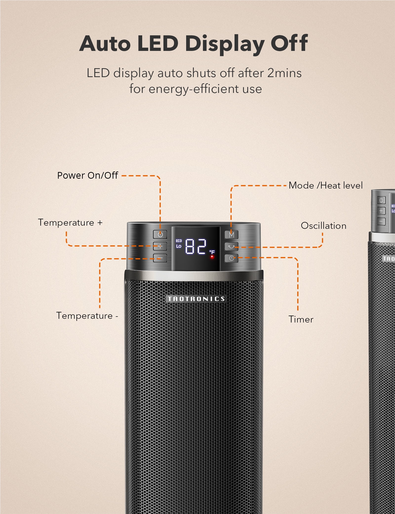 TaoTronics HE007 24” Electric Space Heater , 1500W Fast Heating Safety