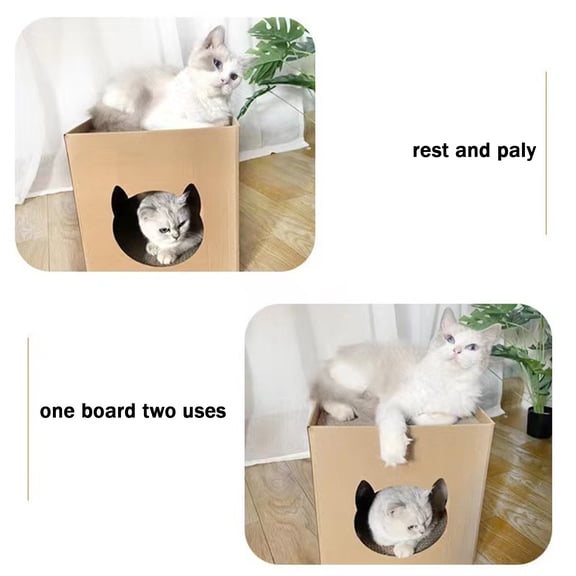 Cardboard Cat House With Scratching Board, Pet Cat Condo & Scratcher, Indoor Cat Furniture For Play & Rest, Cat Activity Center With Entrance Hole