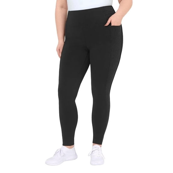 Mondetta Women's High Rise Ribbed Panel Legging, Black, Size S