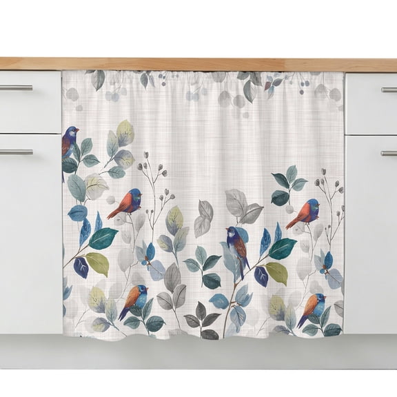 Eucalyptus Leaves Sink Skirt 11"W x 13"L,Dustproof Under Sink Curtain Skirt for Bathroom Kitchen,Retro Farmhouse Botanical Floral Birds Adhesive Short Curtain Vanity Cover for Laundry Closet