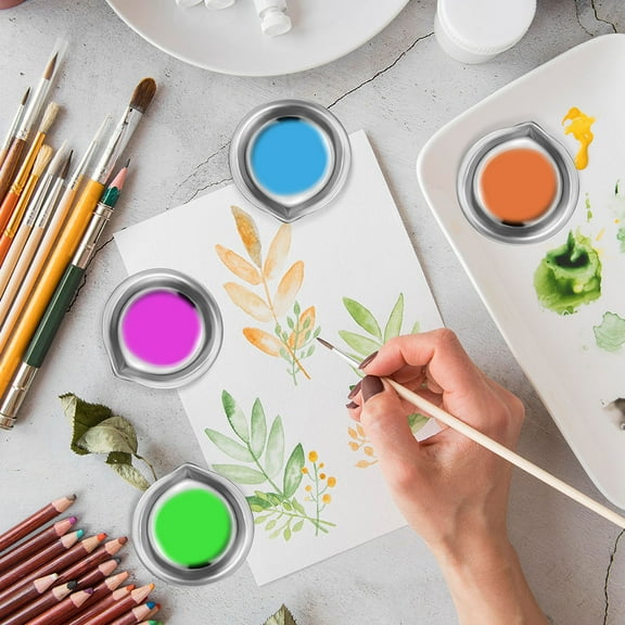 WORGEOUS 6pcs Round Paint Palette With Pour Spout Mini Watercolor Mixing Tray For Artists Lightweight And Reusable Palette For Enamel Model Painting And Craft Projects