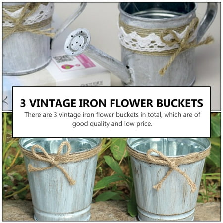 

3Pcs Flower Bucket Pretty Home Decoration Retro Iron Craft Flower Container