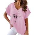 thumbnail image 1 of TSADFHJI Hauts Mignons pour Adolescentes Imprimé Botanique Col en V Coton Décontracté Manches Courtes Chauve-Souris T-Shirt Femmes m Rouge, 1 of 4