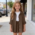 thumbnail image 6 of Girls' Timeless 4-15Y Summer Set, Long Sleeve Pocket Shirt & Shorts, Comfortable Casual Kids Wear Brown 11-12 Years, 6 of 9