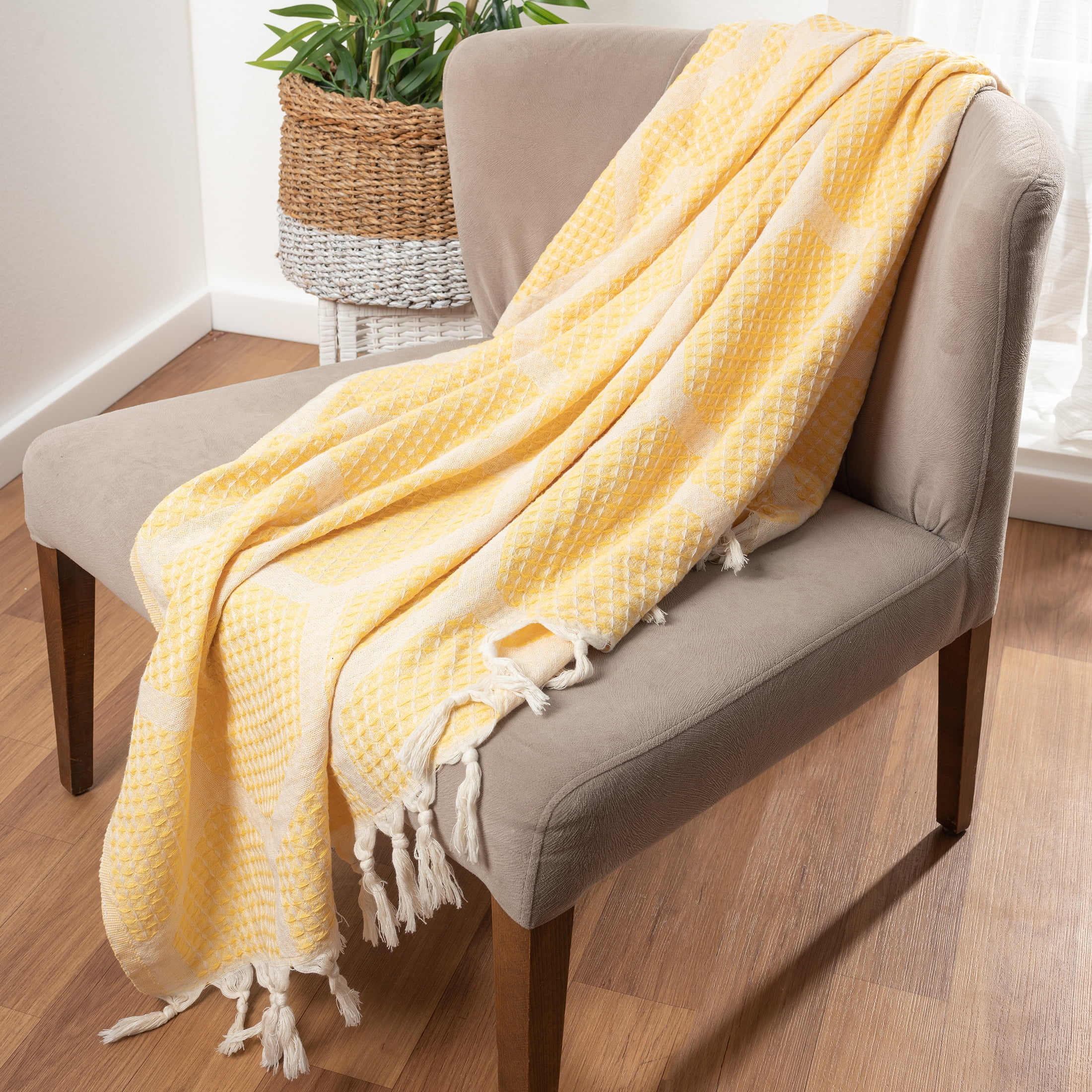Ox Bay Yellow Honeycomb Hexagon Ultra-Soft Turkish Cotton Adult Throw Blanket, 50" x 60'