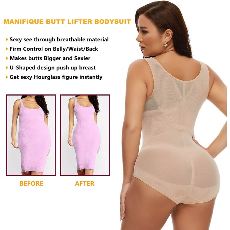 MANIFIQUE 2 Packs Shapewear Bodysuit for Women Tummy Control Butt