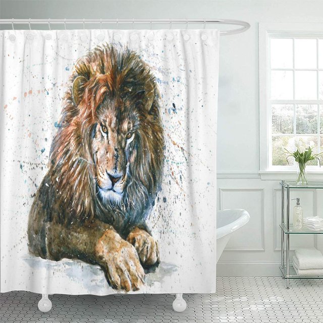 ABPHQTO Colorido Animal León Acuarela Pintura Gráfico África Kostart Vida salvaje abstracta Cortina de ducha de baño 165x180 cm