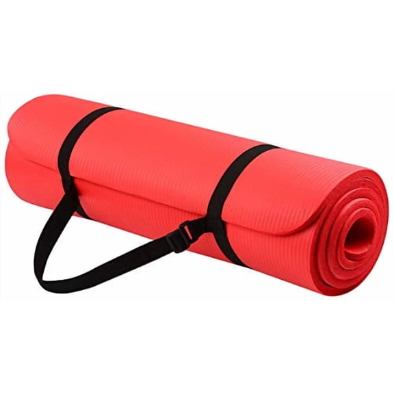 Everyday Essentials 1/2-Inch Extra Thick High Density Anti-Tear Exercise Yoga Mat with Carrying Strap, Red